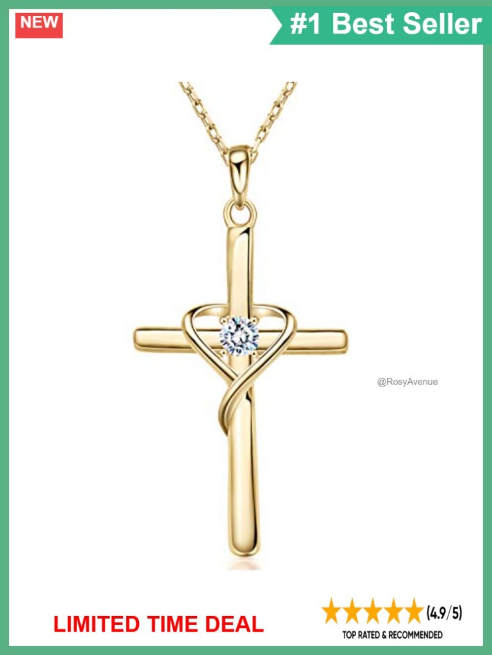 925 Sterling Silver Cross Necklace 14K Gold Plated CZ Birthstone Pendant